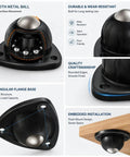 Heavy Duty Self Adhesive Caster Wheels 8 Pack With 16 Backup Pads Slick Furniture Sliders And Smooth Glide Rollers close-up of metal ball and triangular base for easy installation.