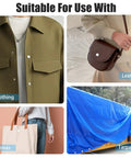 Collage showing uses of Total Boss 213-Piece Canvas Snap Kit With 3/8 Inch Stainless Marine Grade Snaps on clothing, leather, canvas, tarpaulin