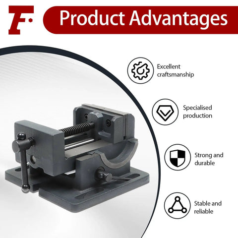 4 Inch Angle Drill Press Vise With 0 To 90 Degree Tilting Clamp Iron Cradle Style Vise for drilling machines and metalworking projects.