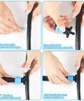 Hands installing 50 Piece Drip Irrigation Kit With One Quarter Inch Barb For Five Eighth Inch Drip Tape Twist Lock Fittings Blue PP Plastic great for gardens and landscaping easy to install for quick setup.