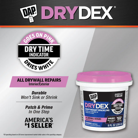 Dry Time Indicator Spackling For Fast DIY Repairs Pink When Wet Dries White In 1 To 5 Hours 8 oz container with product details