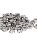 Fifty-Piece Flange Nut Set For Automotive And Machinery, Stainless Steel A2-70 DIN 1587 Locking Nuts, pile view