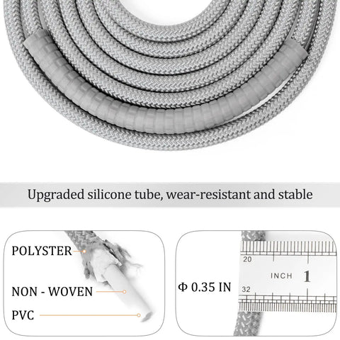 Close-up of Weighted Jump Rope With Ball Bearing System 1 Lb Tangle Free Rapid Speed Rope showing 9mm non-woven PVC cord and size chart.