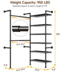 Industrial Pipe Wall Mounted Closet System With Retractable Rods And Heavy Duty Metal Mesh Shelves Hella Sturdy Vintage Black dimensions and weight capacity.