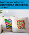 Colorful geometric photo designs on pillows showcasing Light Fabric Iron On Transfers 8.5 By 11 Inches Pack Of 20 Sheets For DIY T Shirts...