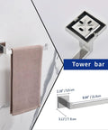 Slick Matte Black 5 Piece Bathroom Hardware Set Stainless Steel Wall Mounted Kit showing 9 inch towel bar details and dimensions.