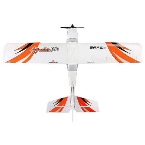 Top view of the Apprentice STS 1.5m RC Airplane RTF Smart Trainer With Safe Flight Tech, AMA Certified, white with orange accents.