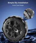 Rubber Tire Upgrade Kit For Power Wheels Ride On Cars, close-up of screw fixed design for real traction on pavement.