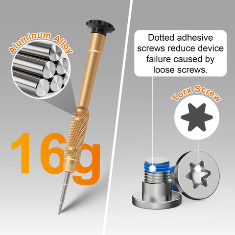 Precision Torque Screwdriver And Pro Grade Replacement Screws For Ray Ban Meta Smart Glasses Fix Sneaky Temple Wobbles On Gen 2 Gen 1 Oakley Meta Hstn Wayfarer Display Kits, featuring aluminum alloy handle and Torx screws.