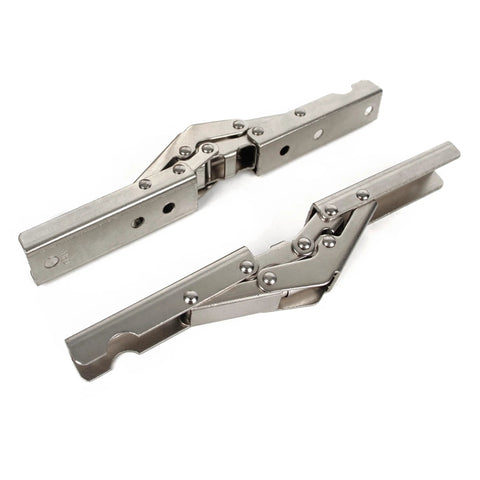 Sleek Invisible Concealed Hydraulic Buffer Cabinet Hinges For Effortless Quiet Closing And Space Saving Design, shown uninstalled in steel
