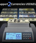 Dual Motor Cash Counter 2.0 with 5 Layer Counterfeit Detection UV MG IR DD MT, LCD display counting USD and EUR bills