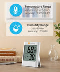 Two Pack Indoor Digital Humidity Gauge And Thermometer For Home Use Handy Hygrometer on desk with temperature monitor