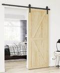 Sliding Barn Door Hanger Rollers Set Of Two For All Barn Door Hardware Kits, J-Shape Hangers, installed on wooden door in bedroom