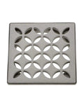 Kerdi-Drain Grate Kit With Integrated Slope Bonding Flange in stone grey floral finish, top view of 4-inch grate system.