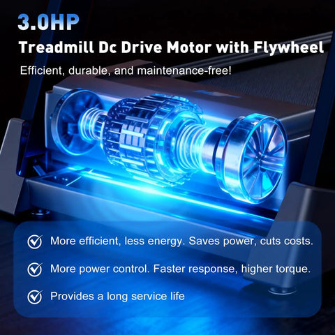 Beefy 3.0 HP Treadmill Drive Motor With Flywheel 130 Vdc 2238 Watts Replacement For NordicTrack And ProForm Performance 800I And Similar Models M-405560 Plug-and-Play Install glowing in blue light on display