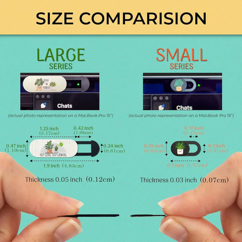 Size comparison of 6 Pack Webcam Cover Slides For Laptop And Phone Ultra Slim Botanical Plant Camera Privacy Blockers.