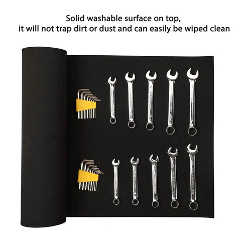 Tool Box And Drawer Liner 16 Inch Wide By 6 Feet Long Non Slip EVA Mat Cushioned Tool Protection Black Easy Clean Durable