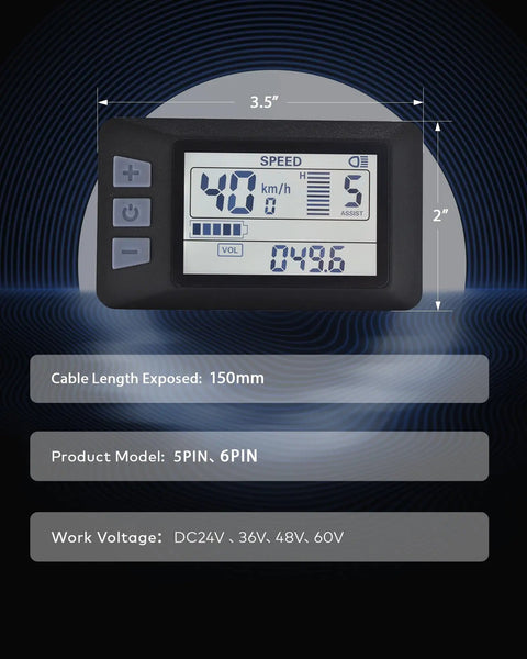 Ebike Display UART No 2 Protocol For 24V 36V 48V 60V Electric Bikes LCD Panel Screen Speedometer Odometer For Bike Modifications 5 Pin Connector Easy Install And Personalize Your Ride