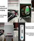 Heavy Duty Universal EV Charger Enclosure And Cover With Cable Holder, Weather Resistant Outdoor Station Box For Electric Vehicles, angle showing upgraded lock and charger setup.