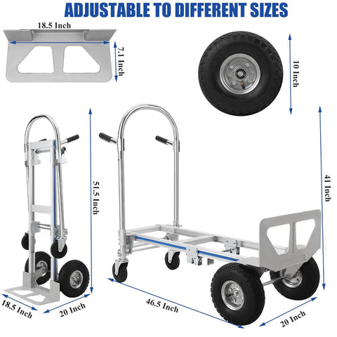 2 In 1 Convertible Hand Truck With 1000 Lbs Capacity, Heavy Duty Platform Cart Dolly For Home And Warehouse Moving, Non Slip Handle And Wheels, Foldable Design, Durable Steel Frame, Easy Switch Between Two Wheel And Four Wheel Modes; 20x46.5 platform