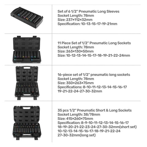 Rock Solid 1/2 Inch Drive Impact Socket Set with 10 Thick Wall CrV Steel Sockets Plus Color Rings Heavy Duty Pneumatic Tools For Gritty Jobs And Fastener Wrenching Magic, 35 pcs case