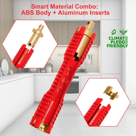 8 In 1 Faucet And Sink Installer Wrench For Plumbing Repairs with ABS body and aluminum inserts highlighted in kitchen setting