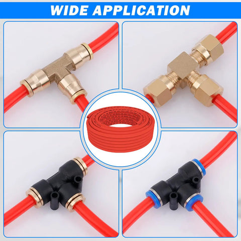 Connectors and fittings for DOT Certified PA12 Nylon Red Air Hose Three Eighths Inch Pneumatic Tubing 100 Ft with wide applications