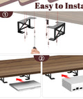 Easy installation of Heavy Duty Under Desk Laptop Mount to free up precious workspace for Macbook or Mini PC, showing mounting steps.