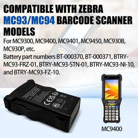 Drop In Replacement Battery For Barcode Scanner MC9300 MC9400 MC94 MC9401 MC9450 3.7V 7000mAh Li Ion High Capacity Power Pack