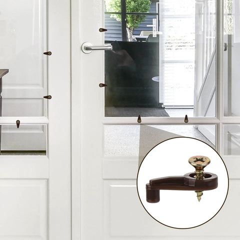 Heavy Duty Glass Retainer Clips And Cabinet Door Hardware With Sturdy Metal Screws Ideal For Mirror Wall Mounting And Window Glass Holding, installed on glass doors.
