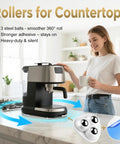 Heavy Duty Self Adhesive Appliance Sliders 16 Pack Quick Grip Furniture Protectors For Kitchens Easy Glide Blender Pads in use under coffee maker.