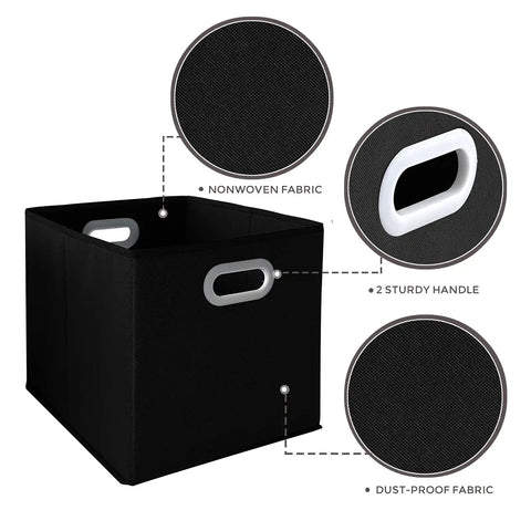 Collapsible Fabric Storage Bins Set Of Six With Sturdy Reinforced Base And Rugged Double Handles For Closets Bedrooms And Nurseries Top Shelf Build Keeps All Your Stuff Securely Put Away Black