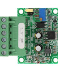 Plug And Play PWM To Analog Converter Module For PLCs Three Point Three Volt PWM To Zero To Ten Volt Output Digital To Analog Signal Converter For Industrial Grade Control Panels And Automation showing a top view of the green circuit board.