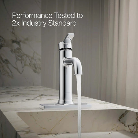 Venza No Fuss Single Handle Bathroom Sink Faucet With Clicker Drain And 1 Hole Installation, Polished Chrome on marble sink
