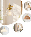 Slick Polished Brass Pendant Light Cord Kit With Heavy Duty Braided Textile Wire And Secure E26 Lamp Base featuring glass shades.
