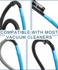 All Purpose Dryer Vent Cleaning Kit With Vacuum Hose Attachment For Most Vacuums featuring flexible black and blue hose.