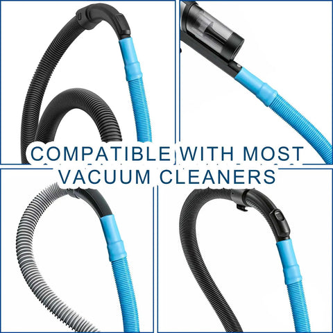 All Purpose Dryer Vent Cleaning Kit With Vacuum Hose Attachment For Most Vacuums featuring flexible black and blue hose.