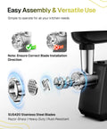 Behome Electric Meat Grinder With 2800W Max Motor showing easy blade assembly with SUS420 stainless steel components