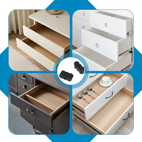 20 Pack Heavy Duty Rubber Drawer End Stoppers Cabinet Slide Bumpers on various drawers for noise reduction and smooth operation.