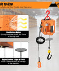 Heavy Duty 440 Lbs Portable Electric Hoist Winch With 110V Wireless Remote Control showcasing ventilation holes and upper limiter.