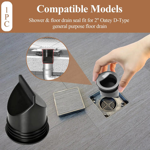 2 Inch Rubber Shower and Floor Drain Seal With Check Valve being inserted into D-Type floor drain