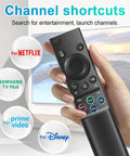 Universal Remote Control Replacement For Smart TV Compatible With All Samsung Series LED LCD QLED HDTV Curved And Flat Screens 2019 2020 2021 2022 2023 2024 2025 4K Ultra HD Plug And Play Setup Durable Design held in hand, showing channel shortcuts for Netflix, Samsung TV Plus, Prime Video, and Disney.