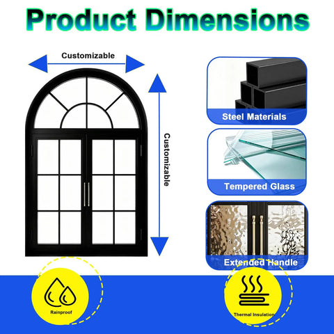 Sleek Double Arch Egress Window Offering Bulletproof Aluminum Construction For Garden Sheds Delivering Loads Of Natural Daylight Through Thermally Rated Insulated Glass Panels No Fuss Mounting Process product dimensions and features overview.