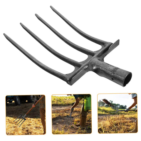 Beefy Heavy Duty Four Prong Steel Pitch Fork Head For Garden Digging And Soil Loosening Aeration And Ground Prep Durable Rake Attachment