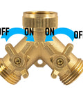 Solid Brass Garden Hose Splitter 2 Way Y Valve With Ergonomic Handles For Easy Grip, Perfect For Arthritis, Includes 2 Rubber Washers And Durable Brass Construction, brass hose connector