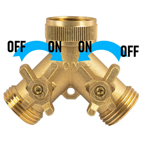 Solid Brass Garden Hose Splitter 2 Way Y Valve With Ergonomic Handles For Easy Grip, Perfect For Arthritis, Includes 2 Rubber Washers And Durable Brass Construction, brass hose connector