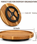 Ten Inch Solid Acacia Wood Lazy Susan With Smooth 360 Swivel Base For Kitchen Counter Organizer Spice Rack Turntable showing stable rotating base and dimensions.