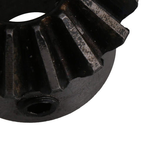 Close-up of bevel gear teeth and bore, Bevel Gear Wheel Made From 45 Steel With 16 Teeth, 1.5 Module, 10mm Bore, 25.5mm OD, 18mm Thickness