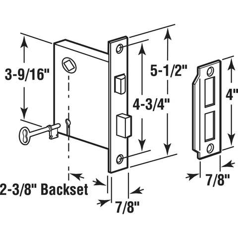 Straight Up Solid Old School Vintage Indoor Mortise Lock Set Featuring Heavy Duty Construction And Top Notch Craftsmanship For Classic Doors And Period Homes, dimensions diagram.