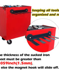 Magnetic Power Tool Organizer Wall Mount Rack With Screwdriver Holder on red metal storage cart, showing tool slots